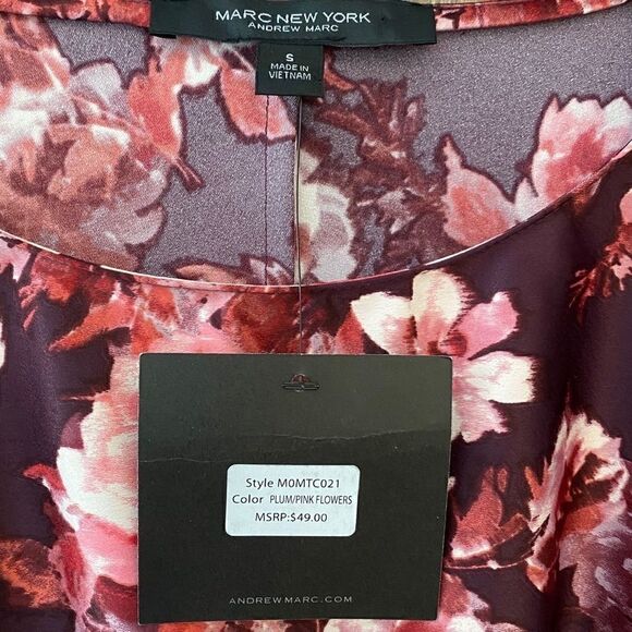 Marc New York Sz S NWT Purple Pink Satin Floral Hem Knotted Tie Blouse - Picture 7 of 10